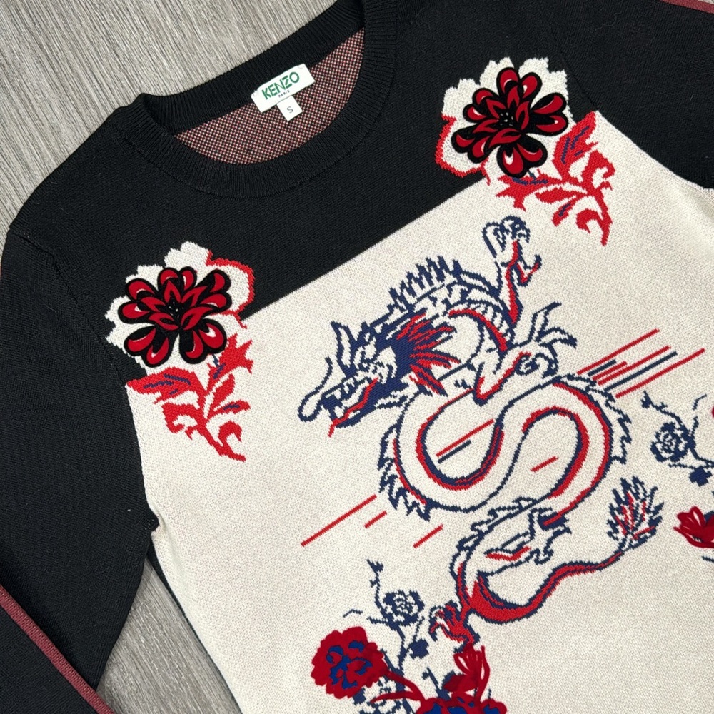 KENZO Dragon Wool Blend Jacquard Sweater Size Small - Picture 6 of 11